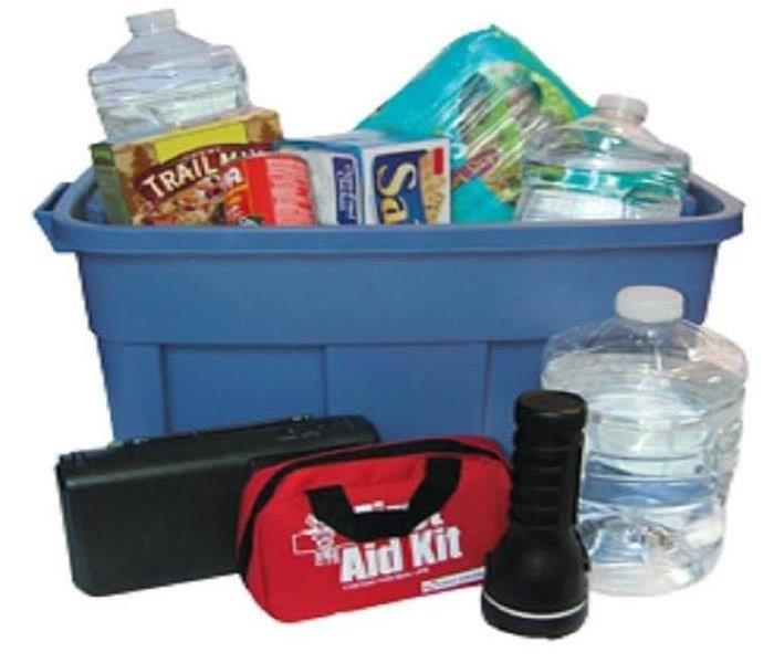 Storm kit with first aid kit, flashlights, snacks and water