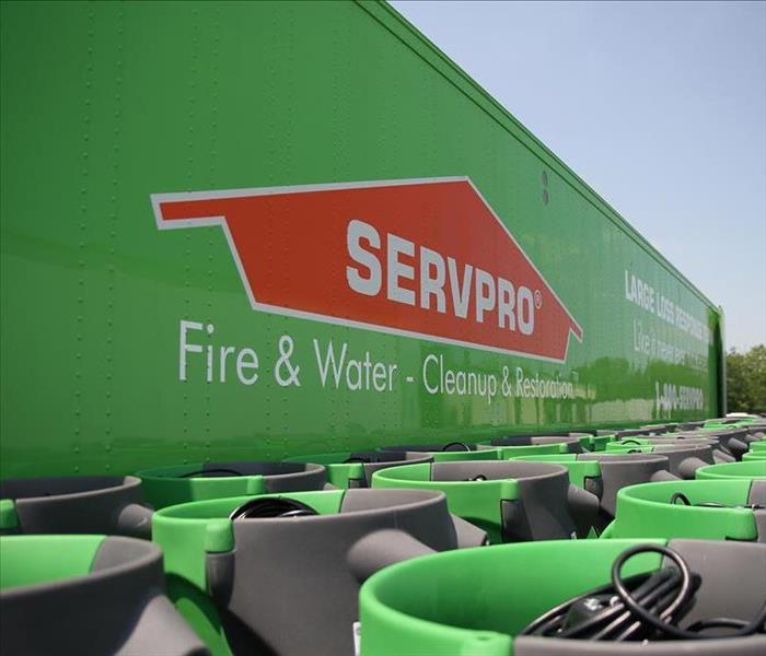 SERVPRO trailer with lots of  SERVPRO equipment
